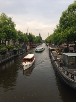 A picturesque canal in Amsterdam.